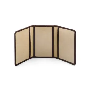 Leather Tri-Fold Travel Card Holder - Brown With Cream