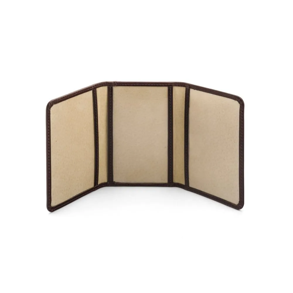 Leather Tri-Fold Travel Card Holder - Brown With Cream