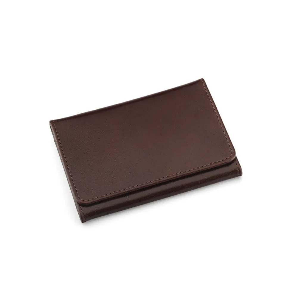 Leather Tri-Fold Travel Card Holder - Brown With Cream