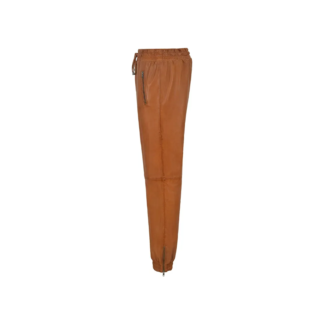 Leather Trousers Tan Zip Jogging Bottom