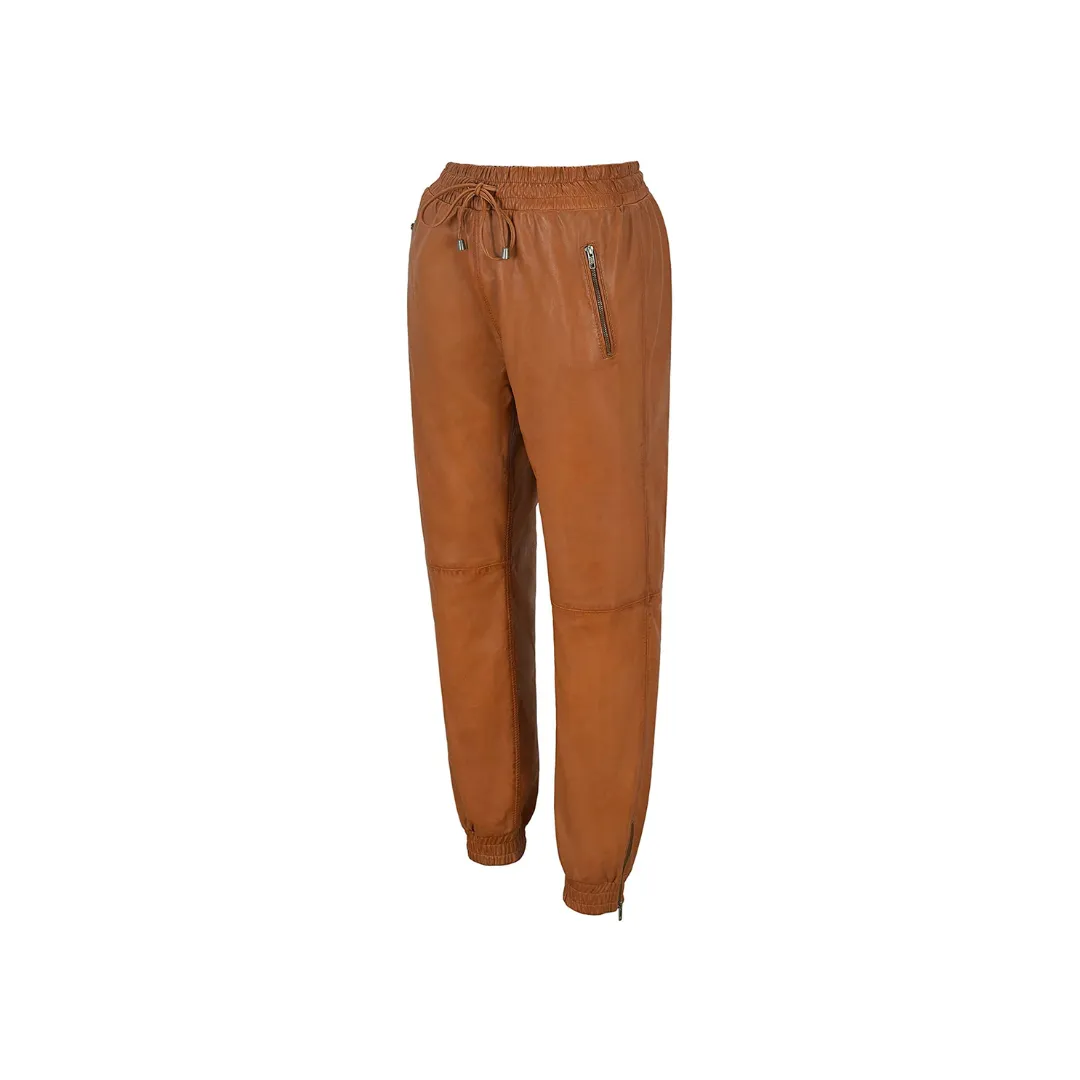 Leather Trousers Tan Zip Jogging Bottom