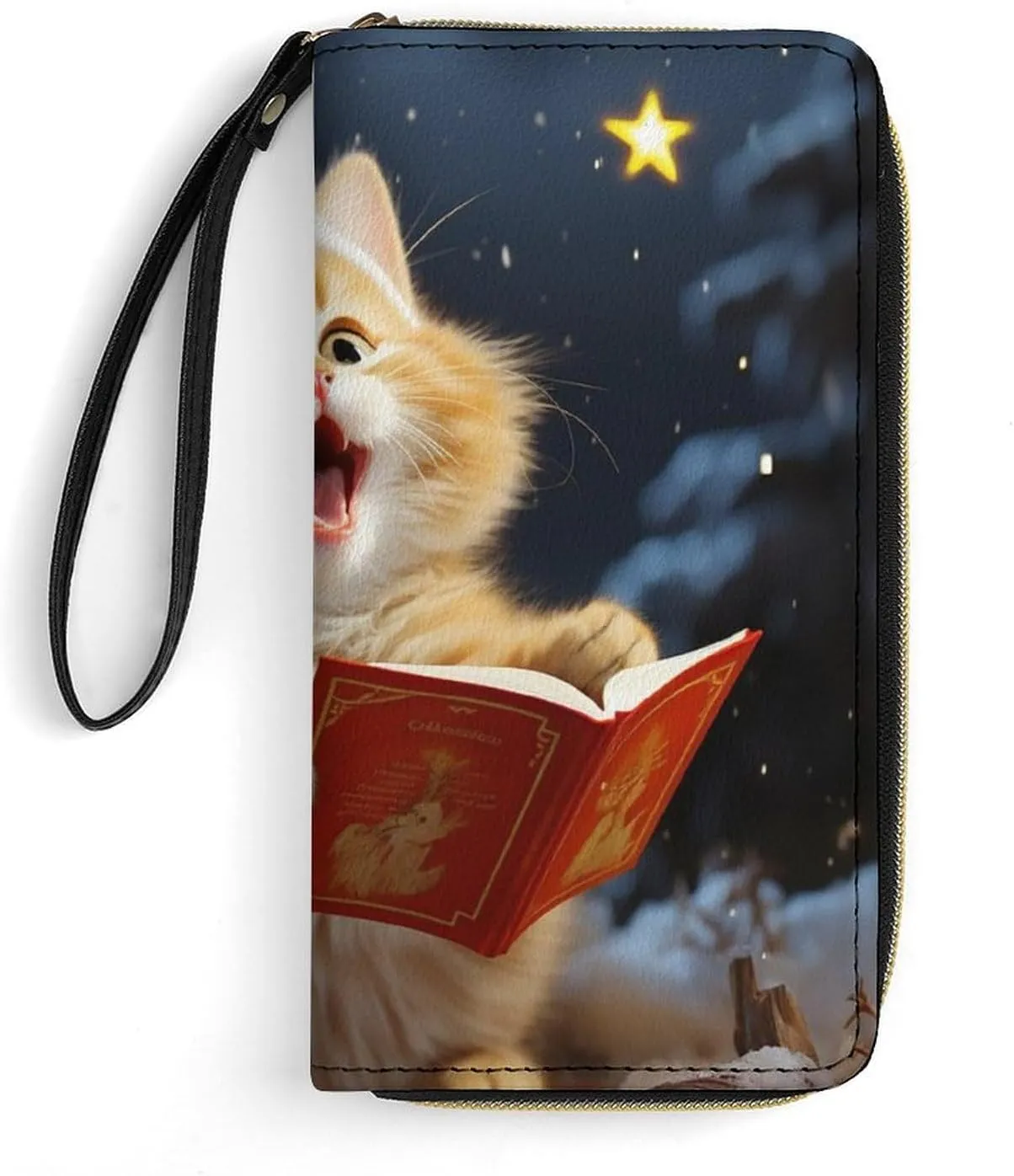 Leather Wallet Painted Bag Cute Cat Sing Christmas Carols Advanced Fashion Leather Card Bag Exquisite Beautiful Leather Wallet