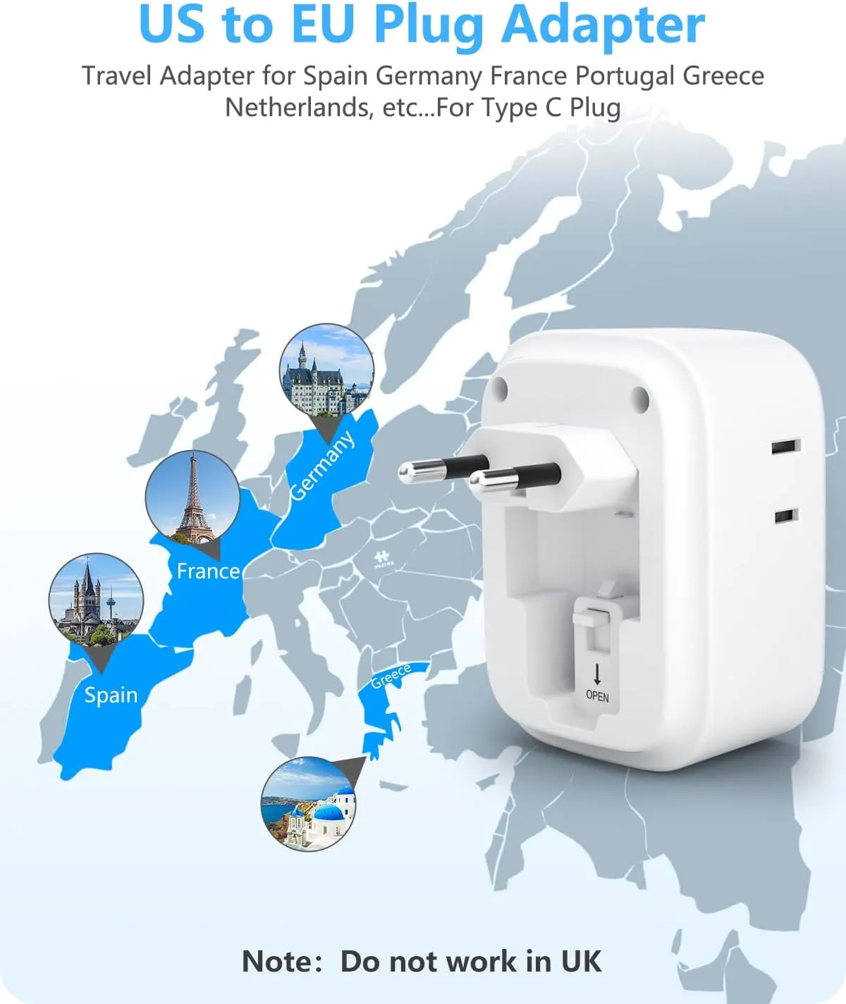 LENCENT European Travel Plug Adapter, PD 45W Type C Foldable Power Plug with 4 Outlet, USB Fast Charger Adaptor, Travel Essentials for US to Most of Europe EU Spain Italy France, Cruise Ship Approved