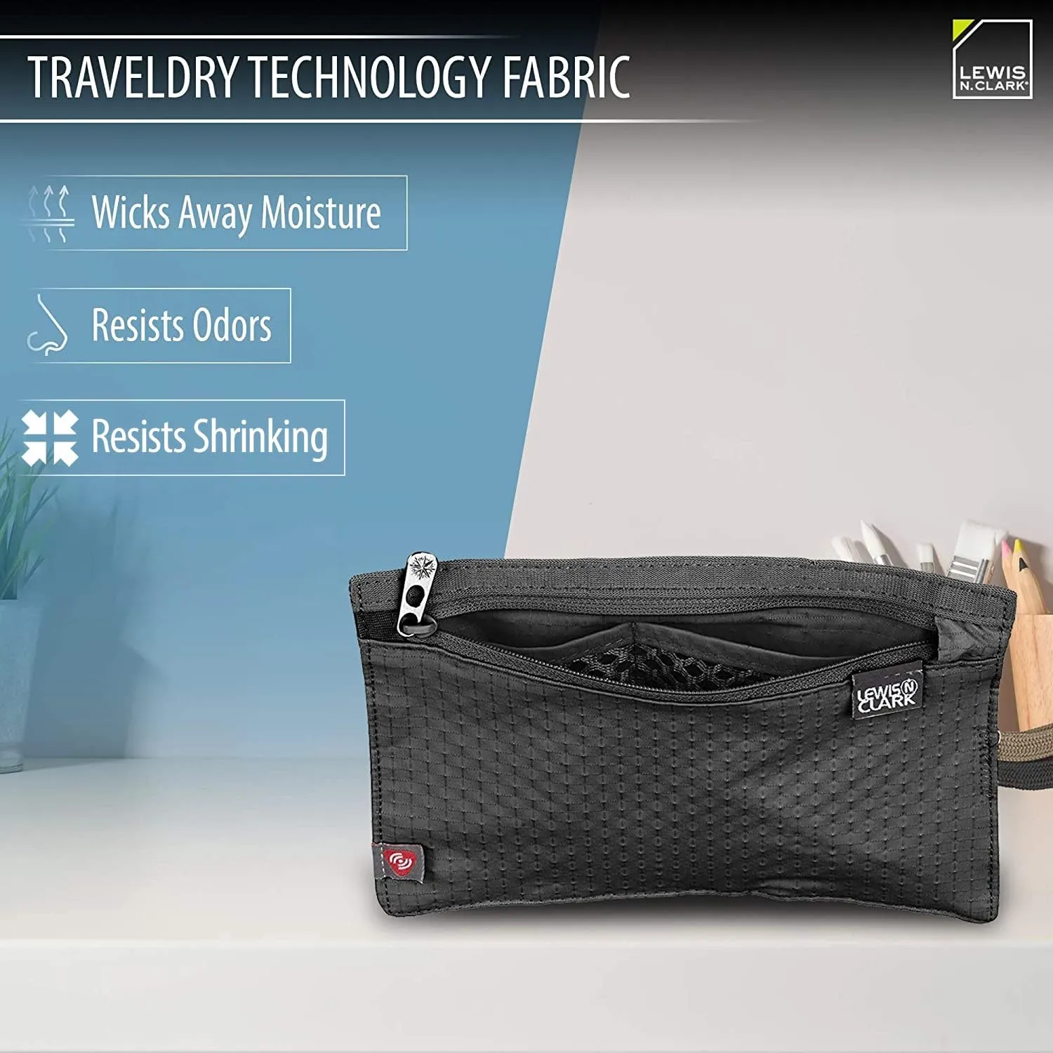 Lewis N. Clark RFID Blocking Money Belt Travel Pouch   Credit Card, ID, Passport Holder for Women & Men, Black, One Size