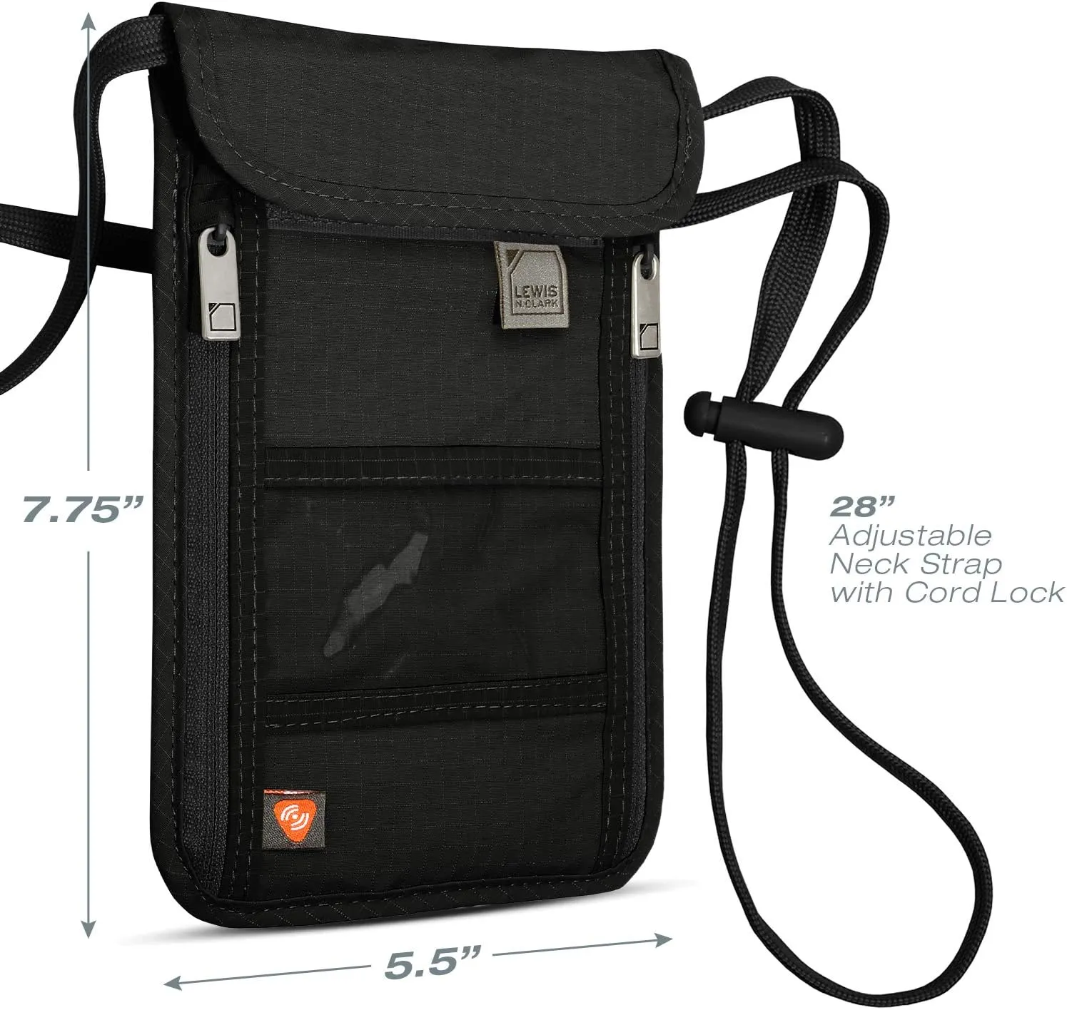 Lewis N. Clark RFID Blocking Stash Neck Wallet, Travel Pouch   Passport Holder for Women & Men, Black, One Size