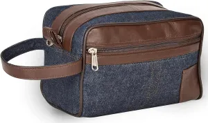 Liberty Leather - Canvas/Genuine Sheep Nappa Leather Unisex Luxury Toiletry Travel Bag | Bathroom Organizer with Multiple Compartments for Men and Women | Portable Cosmetic Case for Traveling Dopp Kit