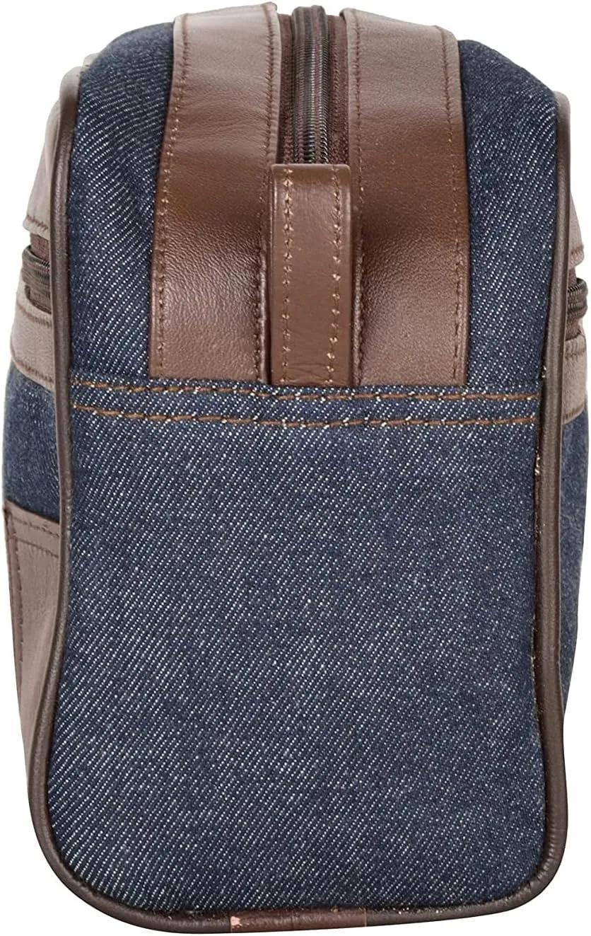 Liberty Leather - Canvas/Genuine Sheep Nappa Leather Unisex Luxury Toiletry Travel Bag | Bathroom Organizer with Multiple Compartments for Men and Women | Portable Cosmetic Case for Traveling Dopp Kit