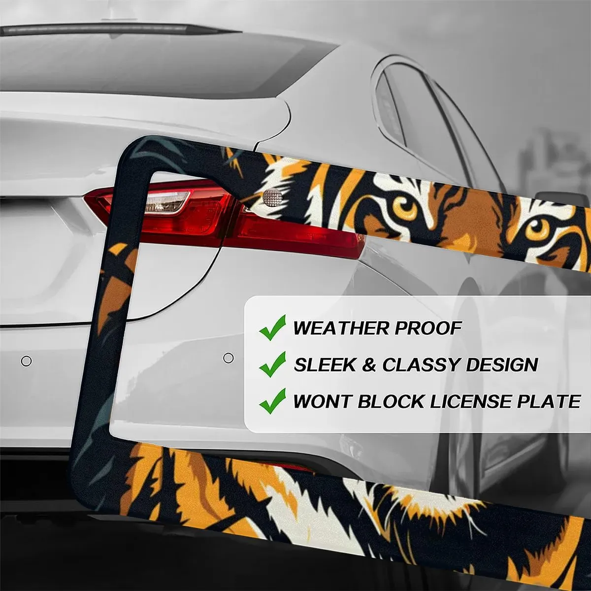 License Plate Frame License 2 Packs Plate Stainless Steel Rust-Proof Auto Parts Funny License Plate Cover Decoration with Screws for Men Women (Animal Tigers)