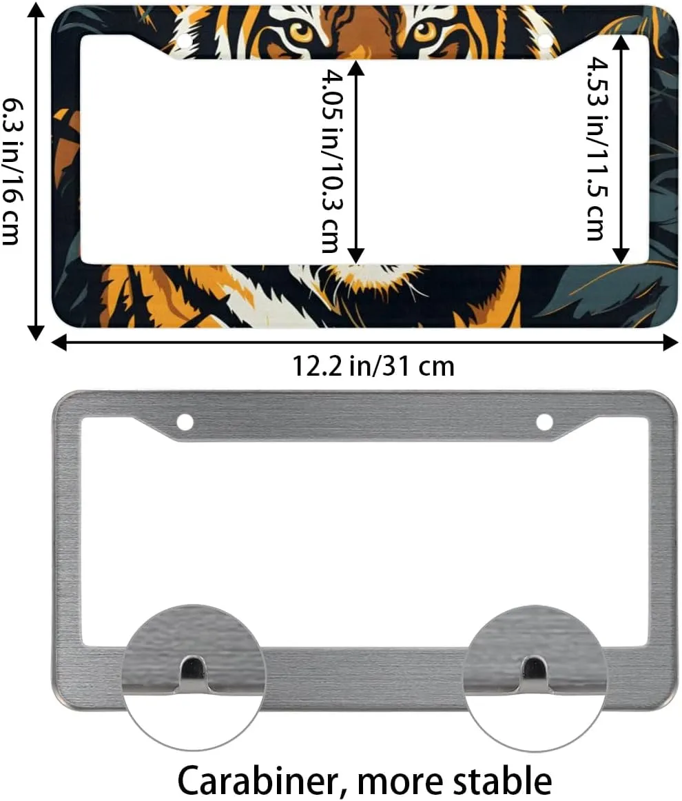 License Plate Frame License 2 Packs Plate Stainless Steel Rust-Proof Auto Parts Funny License Plate Cover Decoration with Screws for Men Women (Animal Tigers)