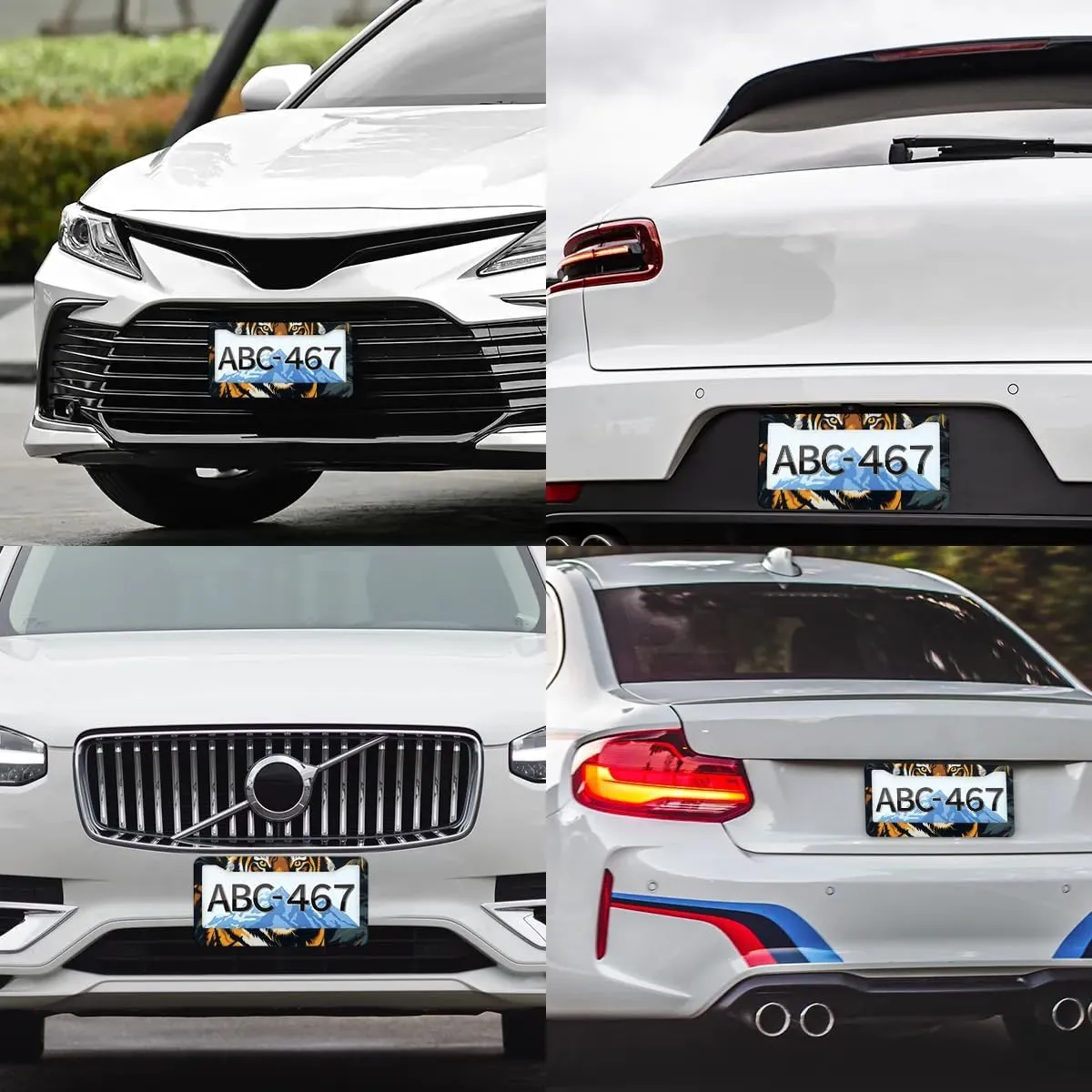 License Plate Frame License 2 Packs Plate Stainless Steel Rust-Proof Auto Parts Funny License Plate Cover Decoration with Screws for Men Women (Animal Tigers)