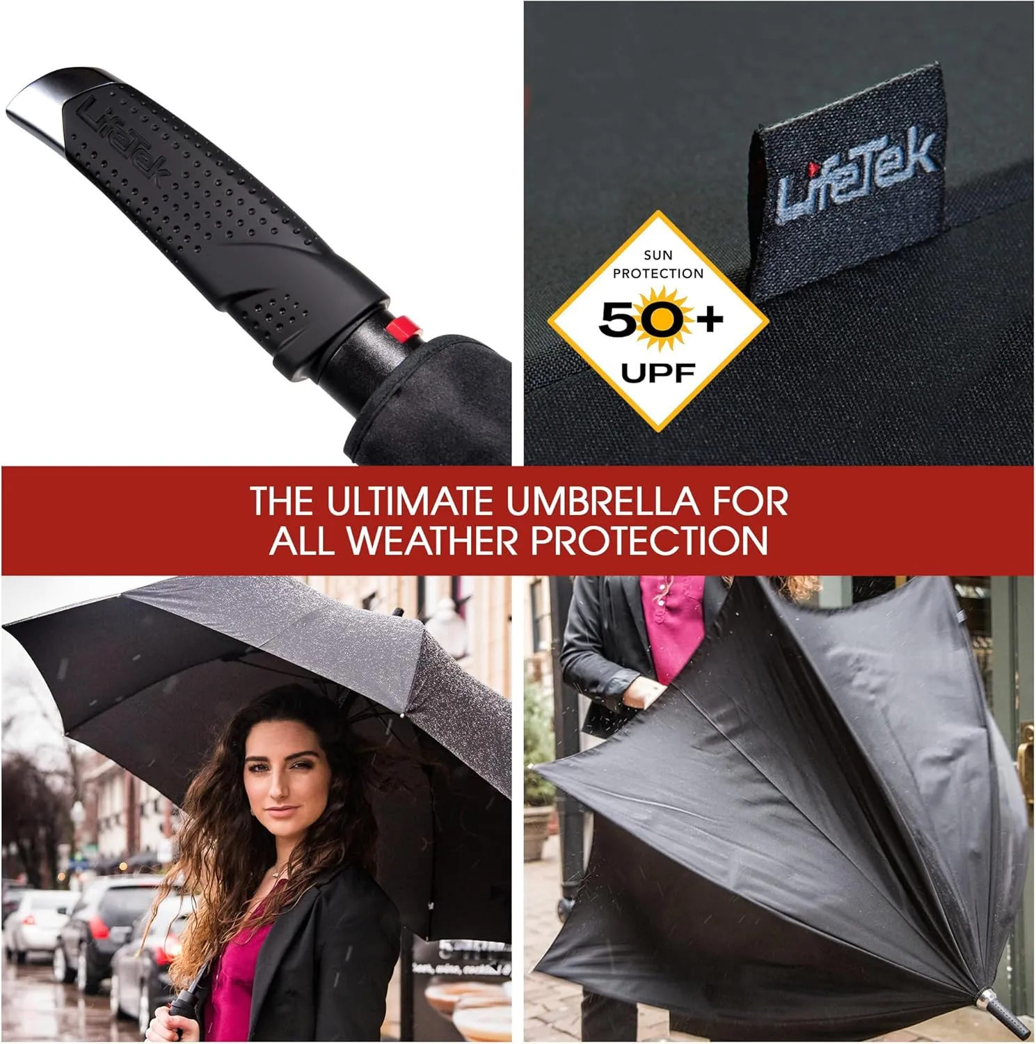 LifeTek Windproof Travel Umbrella, Automatic Open Close, Compact for Rain and Sun, Fits in Purse or Backpack, Strong Lightweight Durable Frame, UV Protection, Small and Portable