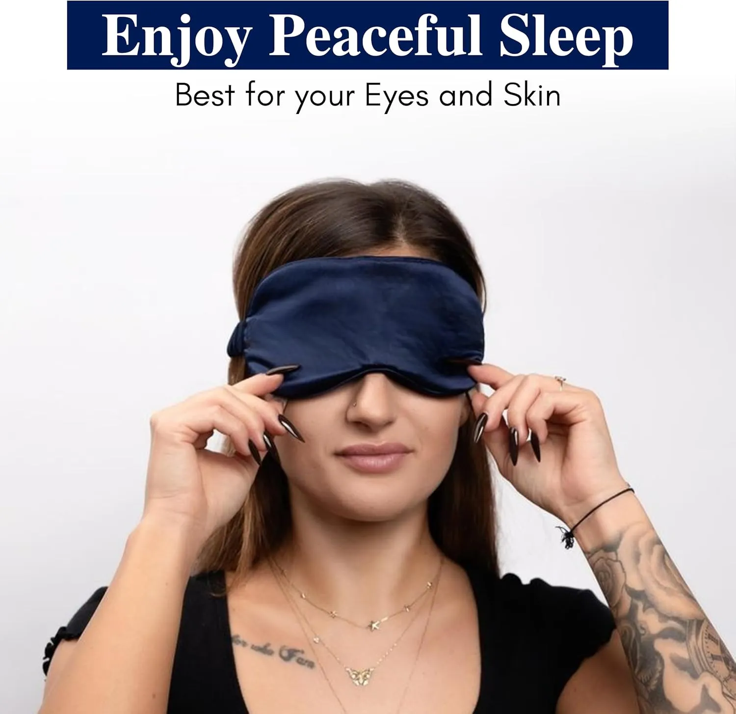 LifeyGoods Pure Mulberry Silk Sleep Mask with Eye Cups, 3D Contoured Silk Eye Mask for Sleeping, Super Soft Breathable Blindfold, Perfect Light Blocking, Ideal for Men & Women (Navy Blue)