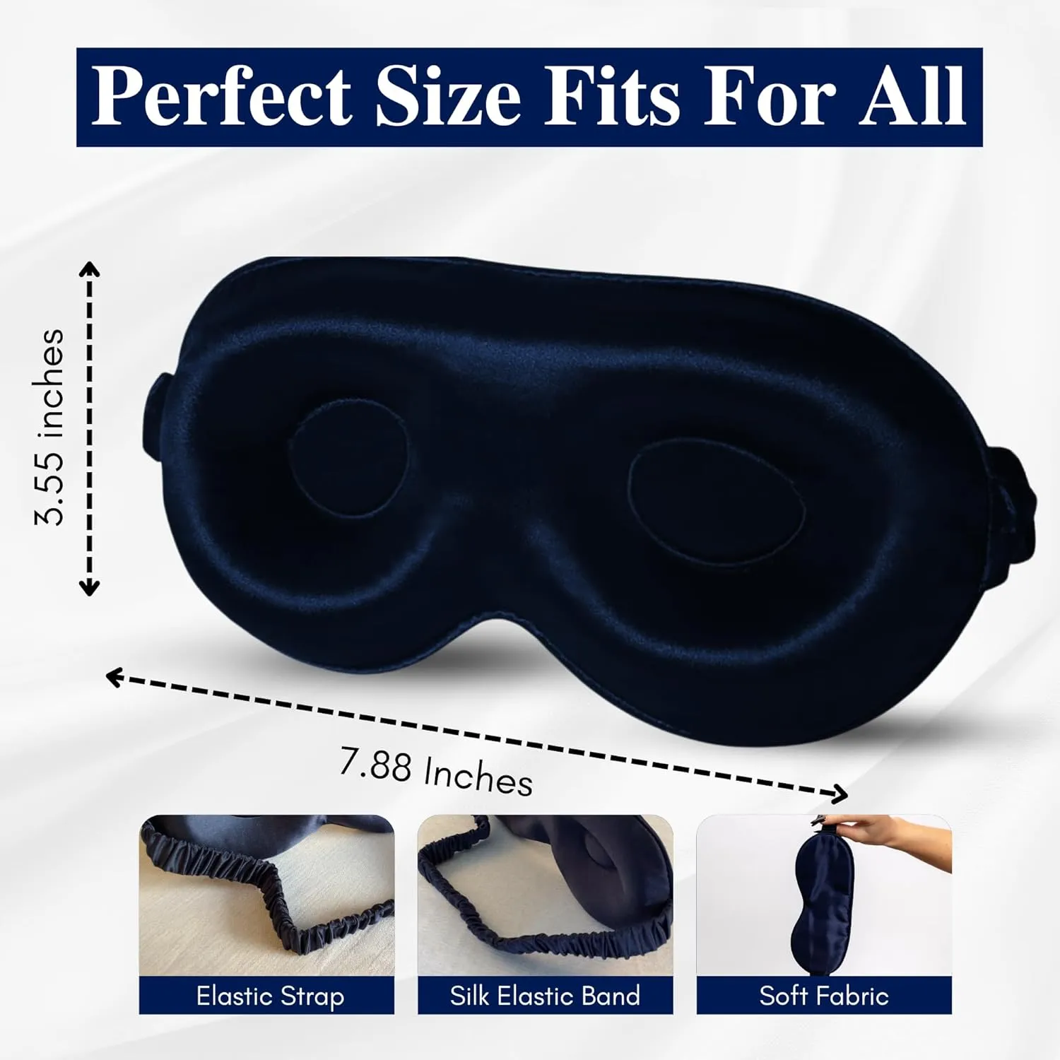 LifeyGoods Pure Mulberry Silk Sleep Mask with Eye Cups, 3D Contoured Silk Eye Mask for Sleeping, Super Soft Breathable Blindfold, Perfect Light Blocking, Ideal for Men & Women (Navy Blue)
