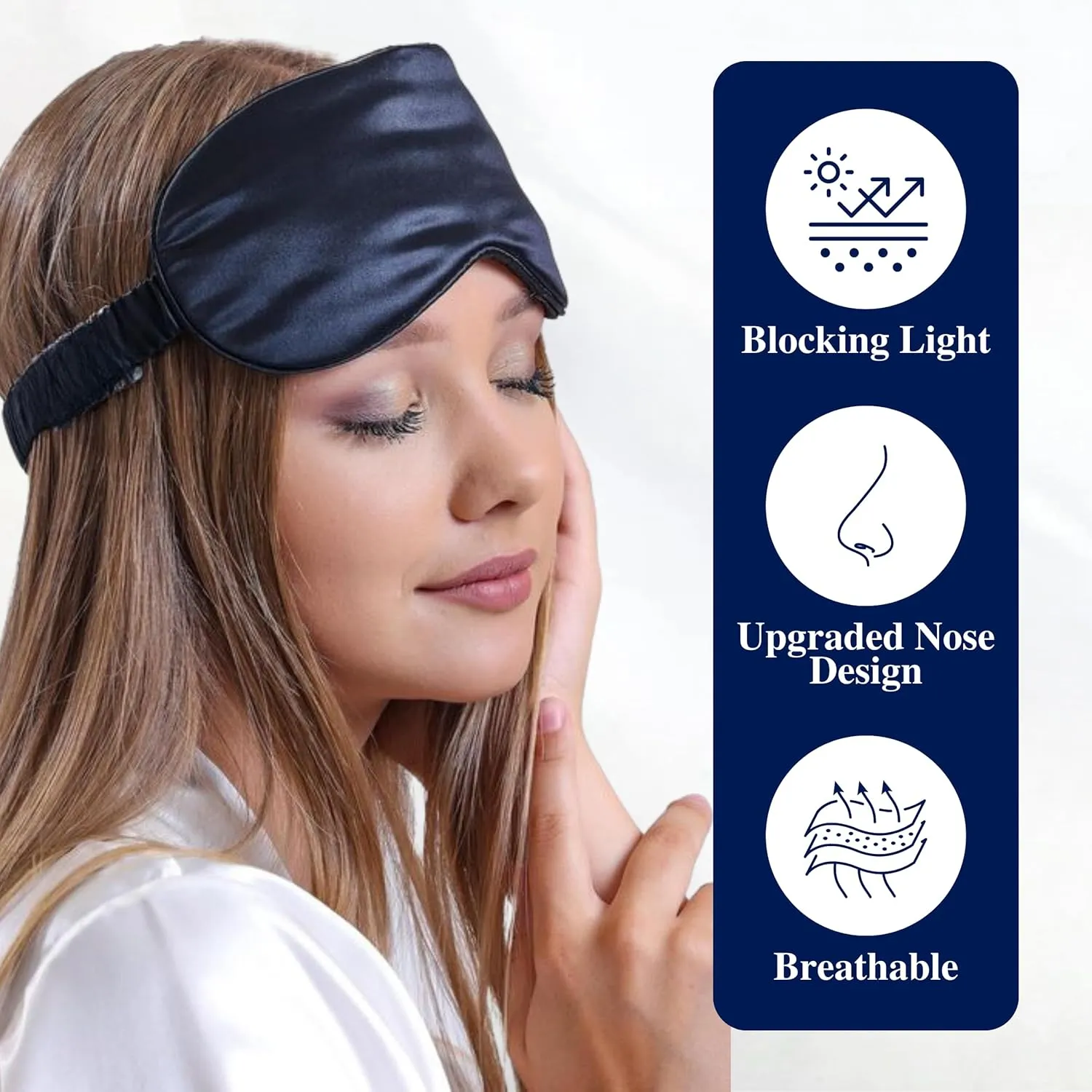 LifeyGoods Pure Mulberry Silk Sleep Mask with Eye Cups, 3D Contoured Silk Eye Mask for Sleeping, Super Soft Breathable Blindfold, Perfect Light Blocking, Ideal for Men & Women (Navy Blue)
