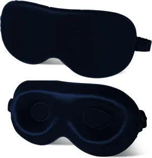 LifeyGoods Pure Mulberry Silk Sleep Mask with Eye Cups, 3D Contoured Silk Eye Mask for Sleeping, Super Soft Breathable Blindfold, Perfect Light Blocking, Ideal for Men & Women (Navy Blue)