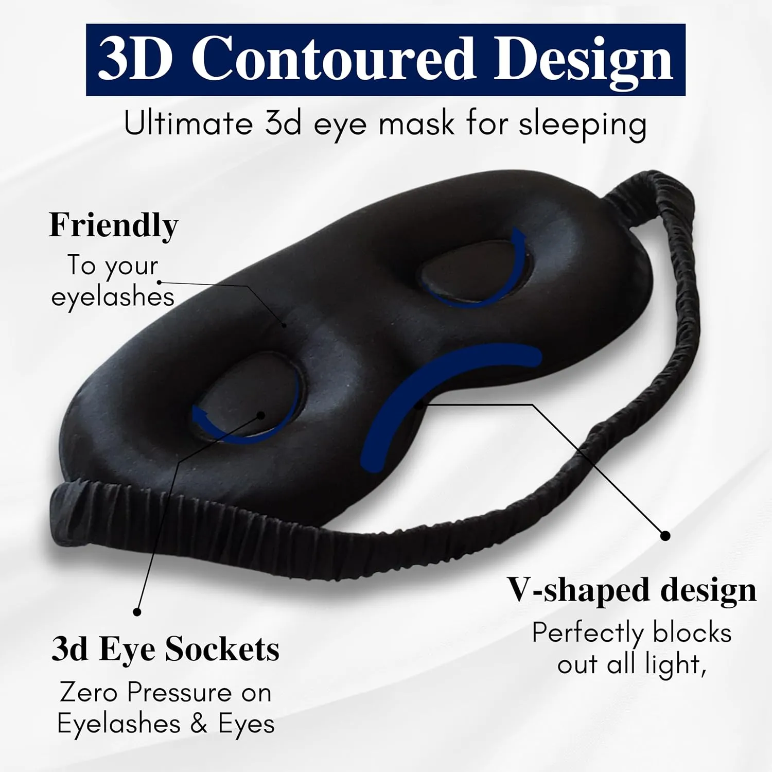 LifeyGoods Pure Mulberry Silk Sleep Mask with Eye Cups, 3D Contoured Silk Eye Mask for Sleeping, Super Soft Breathable Blindfold, Perfect Light Blocking, Ideal for Men & Women (Navy Blue)