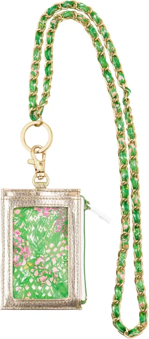 Lilly Pulitzer Lanyard with Zipper and ID Window for Women, Cute Badge Holder for Teacher/Nurse, Lime Feeling Good