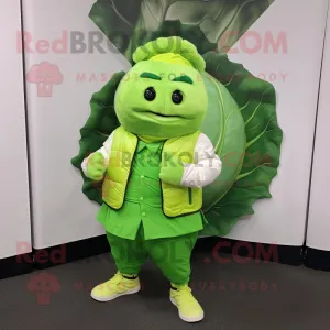 Lime Green Cabbage mascot costume character dressed with a Jacket and Pocket squares, Large