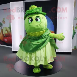 Lime Green Cabbage mascot costume character dressed with a Wrap Dress and Beanies, Large
