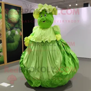 Lime Green Cabbage mascot costume character dressed with a Wrap Dress and Foot pads, Large