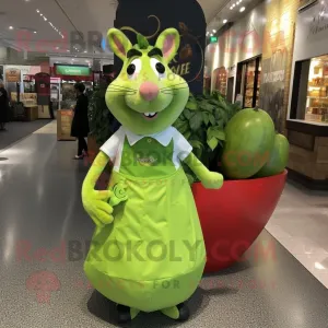 Lime Green Ratatouille mascot costume character dressed with a Skirt and Handbags, Large