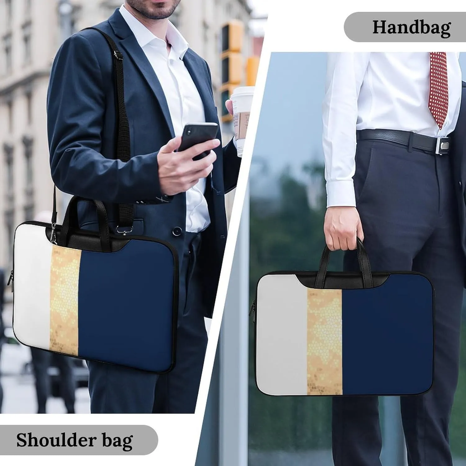 Lines Navy Blue And Yellow Handheld Single Shoulder Crossbody Laptop Bag Unisex