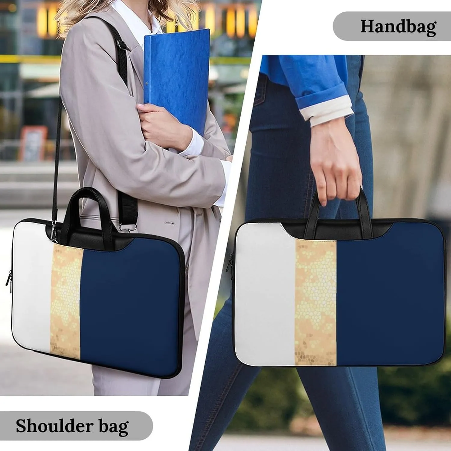 Lines Navy Blue And Yellow Handheld Single Shoulder Crossbody Laptop Bag Unisex