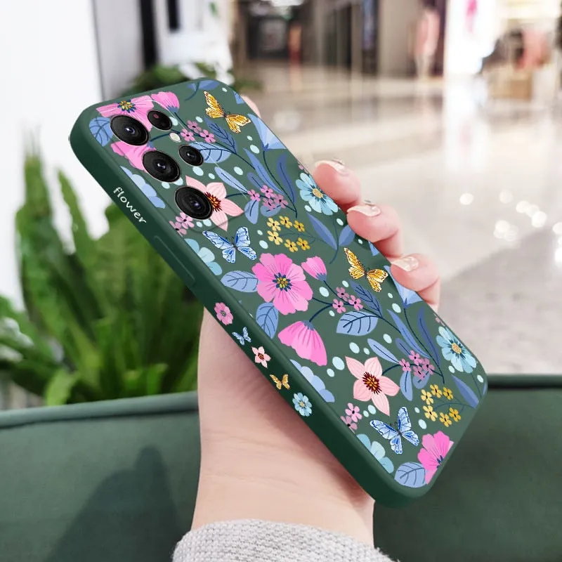 Liquid Silicone Floral Flower Pattern Case For Samsung Galaxy