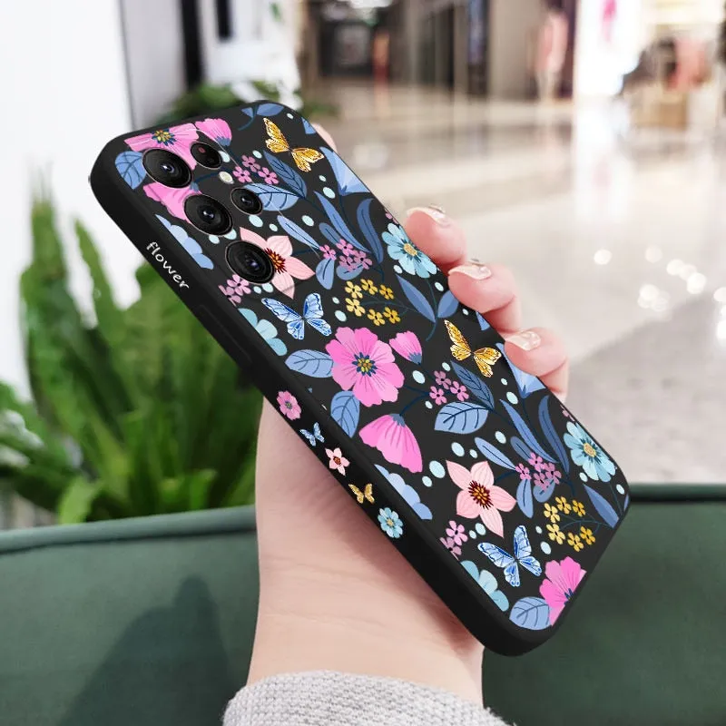 Liquid Silicone Floral Flower Pattern Case For Samsung Galaxy