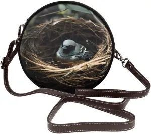 Little Bird Nest Removable Shoulder Strap Waterproof Leather Shoulder Round Bag Crossbody Bag Travel Shopping Dating Handbag Purse
