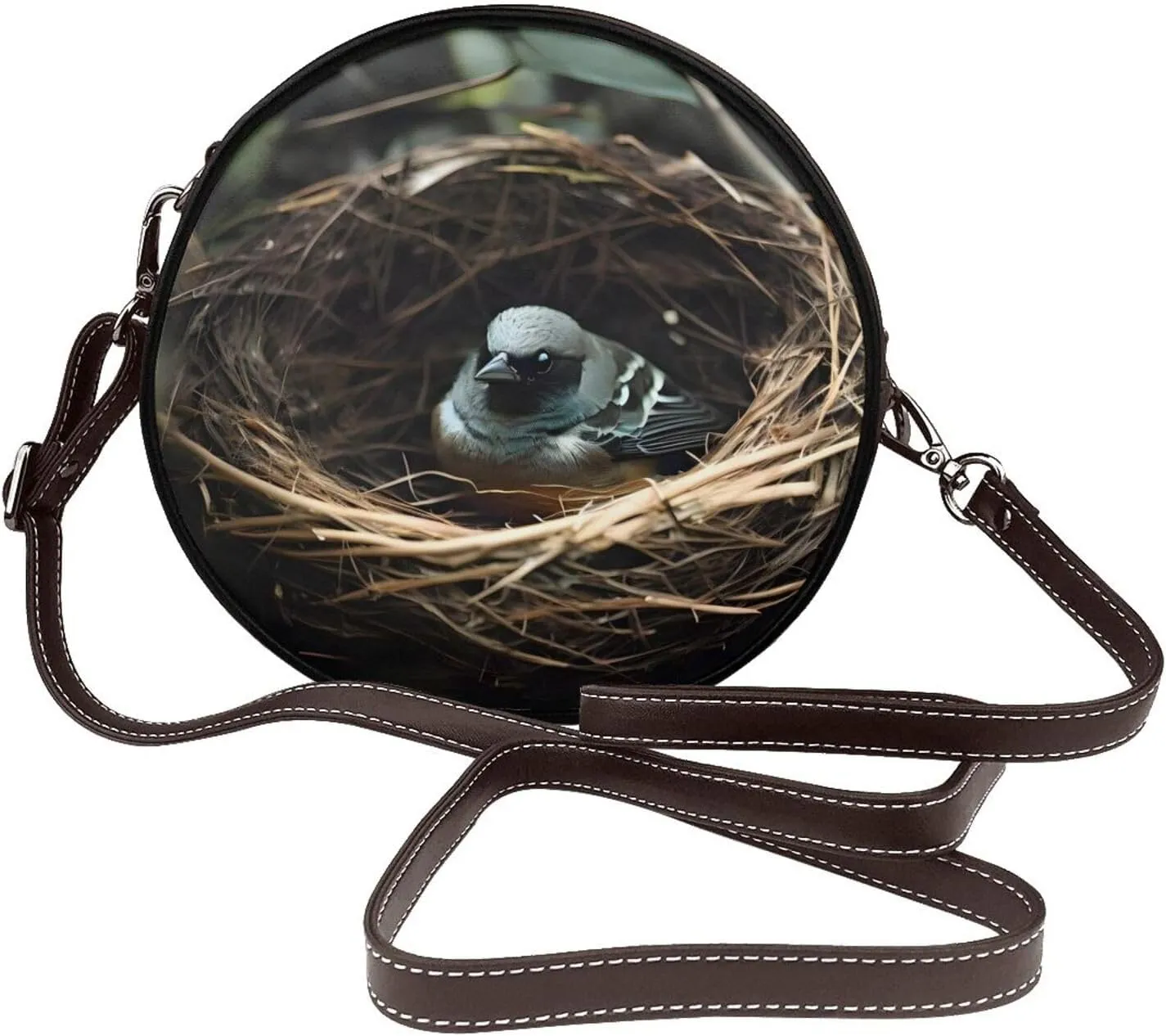 Little Bird Nest Removable Shoulder Strap Waterproof Leather Shoulder Round Bag Crossbody Bag Travel Shopping Dating Handbag Purse