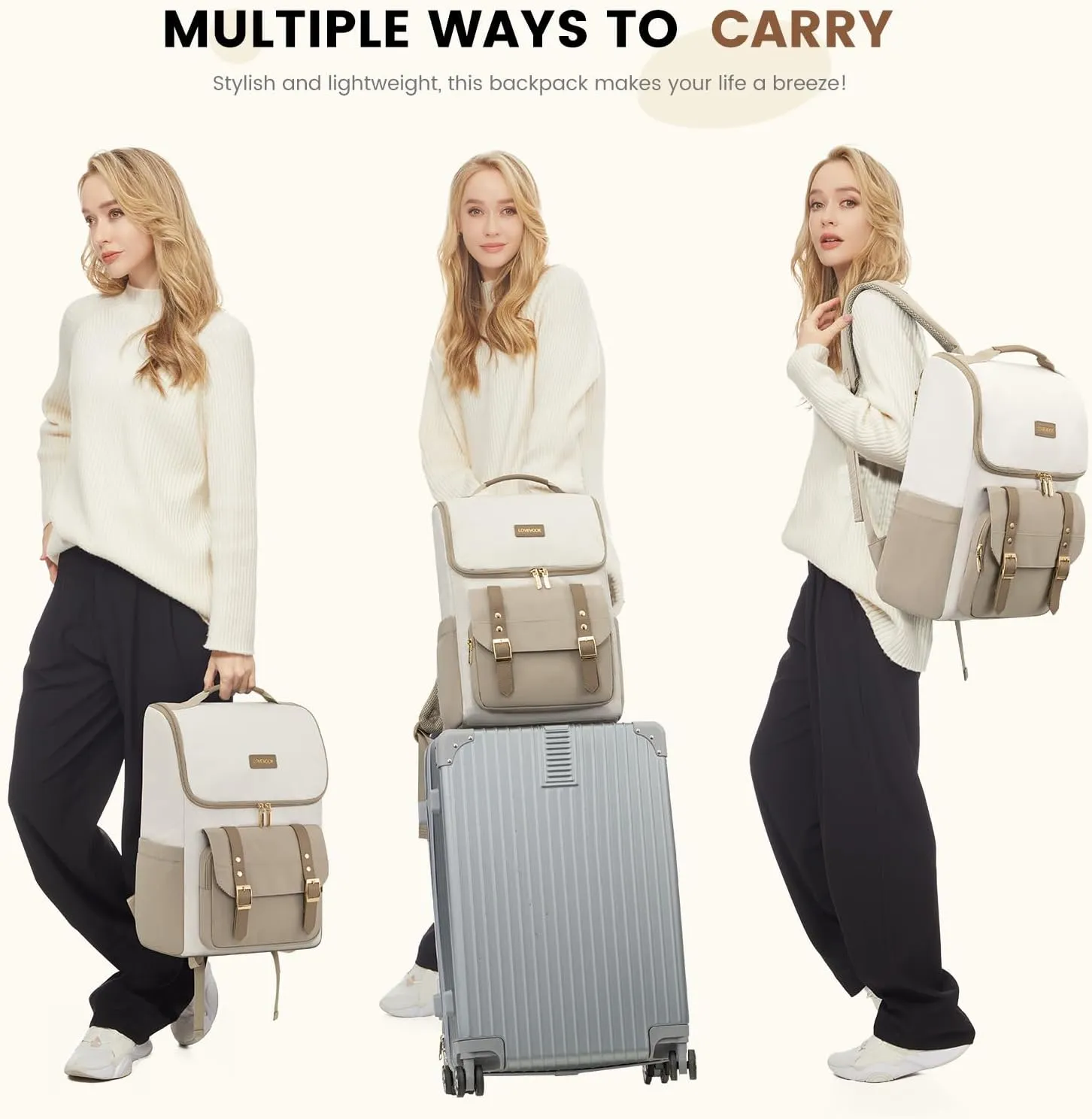 LOVEVOOK Laptop Backpack for Women,15.6 Inch Computer Backpack for School with U-Shaped Opening,Waterproof Nurse Teacher Backpack for College Work,Khaki