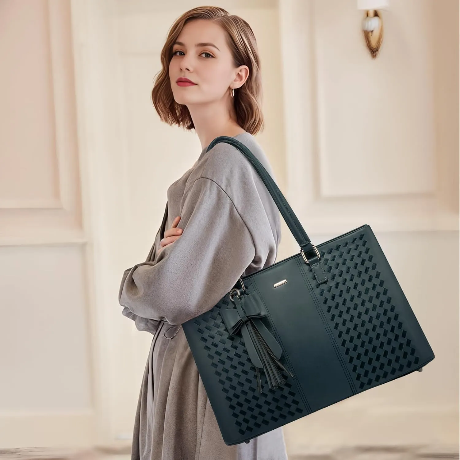 LOVEVOOK Laptop Tote Bag for Women 15.6 Inch Waterproof Leather Computer Bags for Business Office Work Briefcase