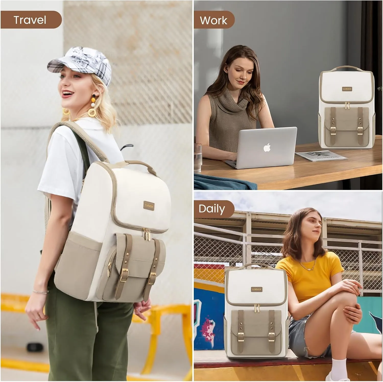LOVEVOOK Travel Laptop Backpack for Women,17.3 Inch Computer School Backpack,Large Waterproof Teacher Nurse Backpack for Work College,Khaki