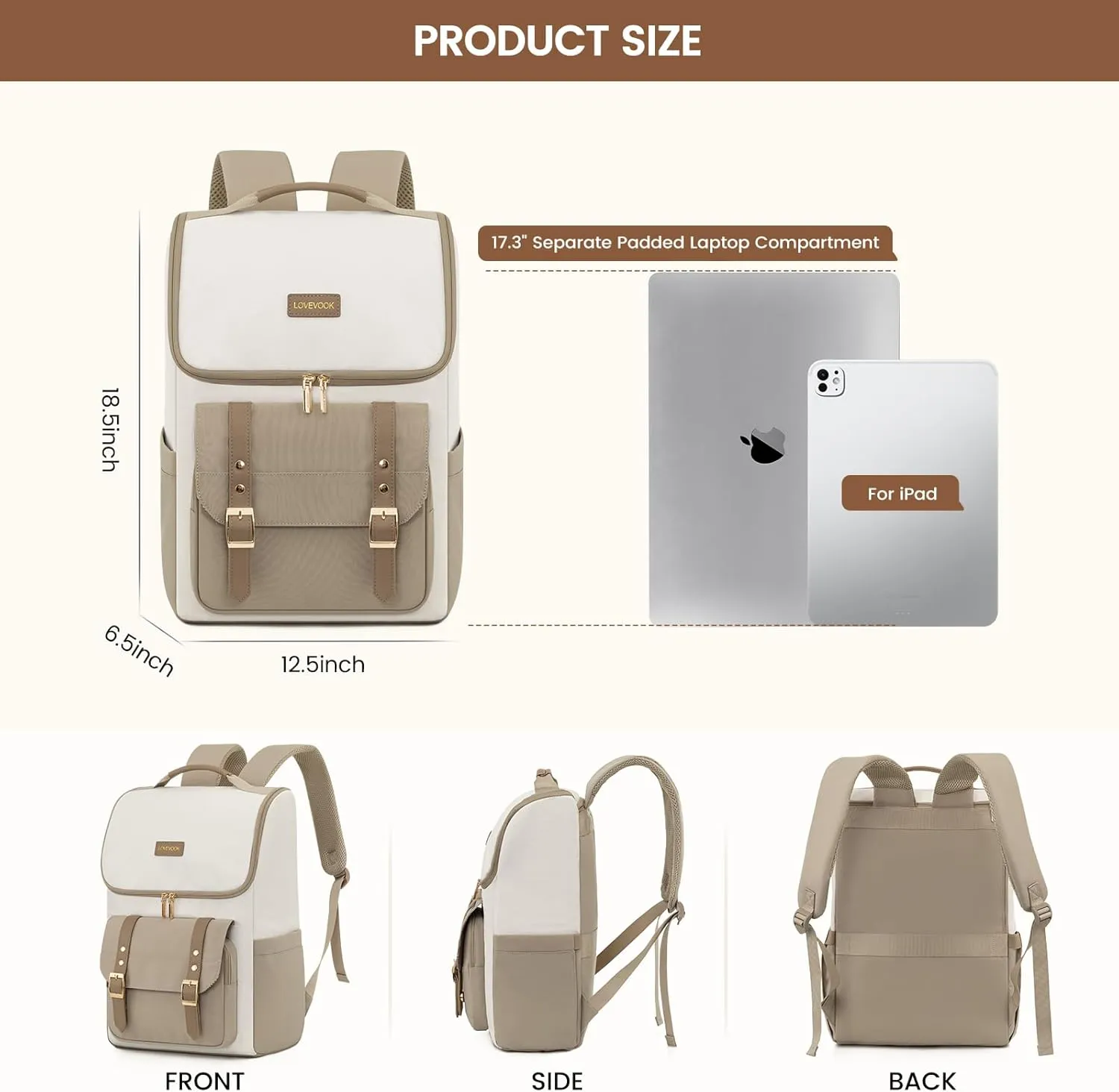 LOVEVOOK Travel Laptop Backpack for Women,17.3 Inch Computer School Backpack,Large Waterproof Teacher Nurse Backpack for Work College,Khaki