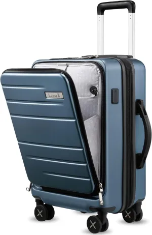LUGGEX Carry On Luggage 22x14x9 Airline Approved, Polycarbonate Hard Suitcase with Front Pocket (Blue, 20 Inch, 35L)