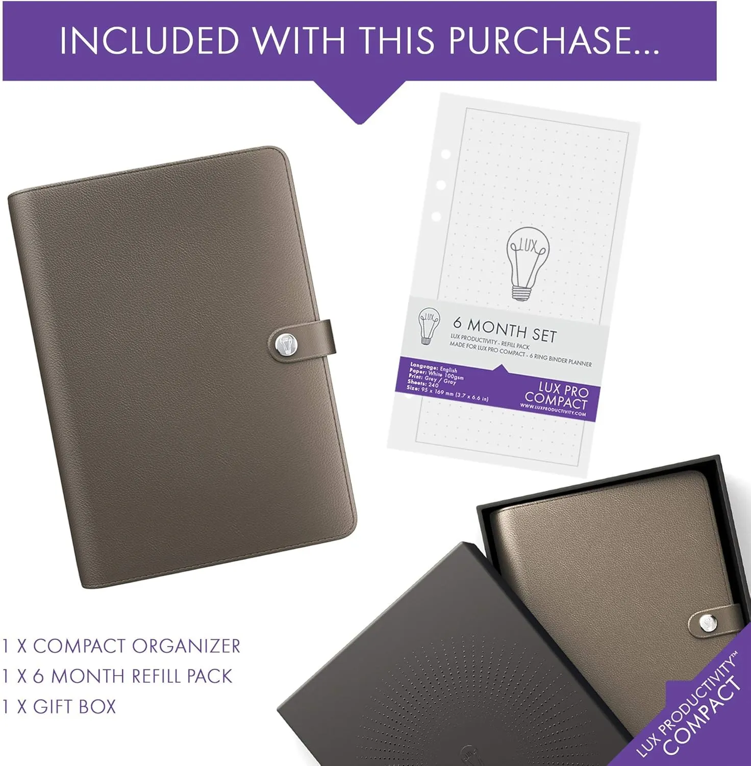 LUX Productivity COMPACT Personal Planner – Best Undated Diary/Organizer with Daily Schedule & Reflection Journal - (Cappuccino)