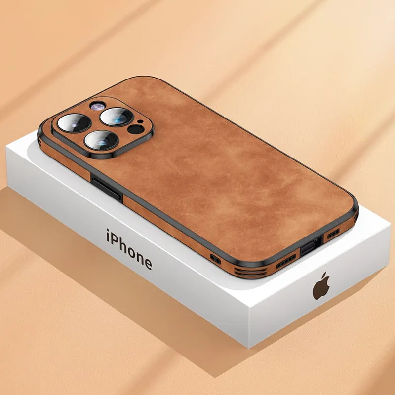 Luxury Leather Phone Case For iPhone With Camera Lens Protector