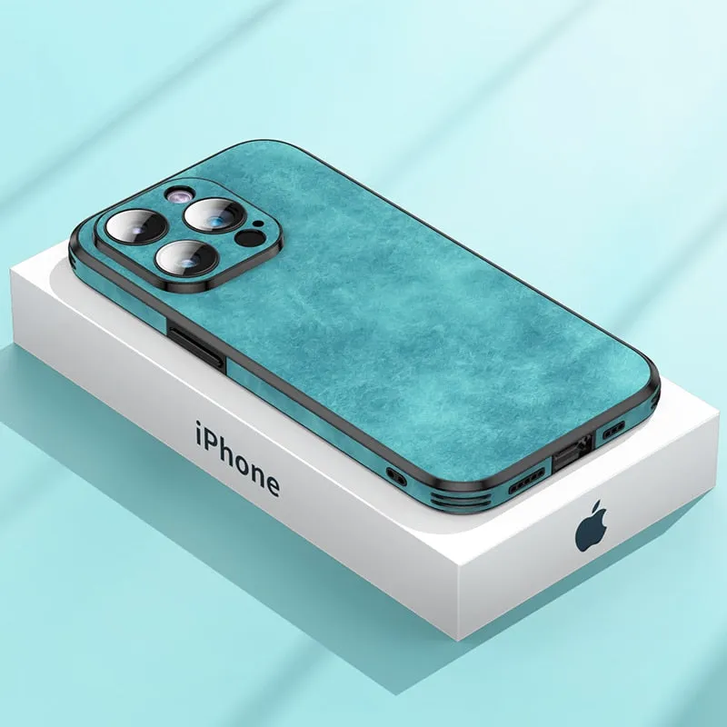 Luxury Leather Phone Case For iPhone With Camera Lens Protector