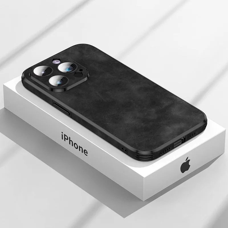 Luxury Leather Phone Case For iPhone With Camera Lens Protector