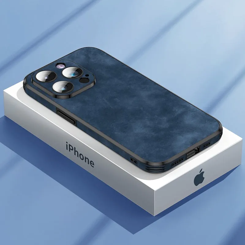 Luxury Leather Phone Case For iPhone With Camera Lens Protector