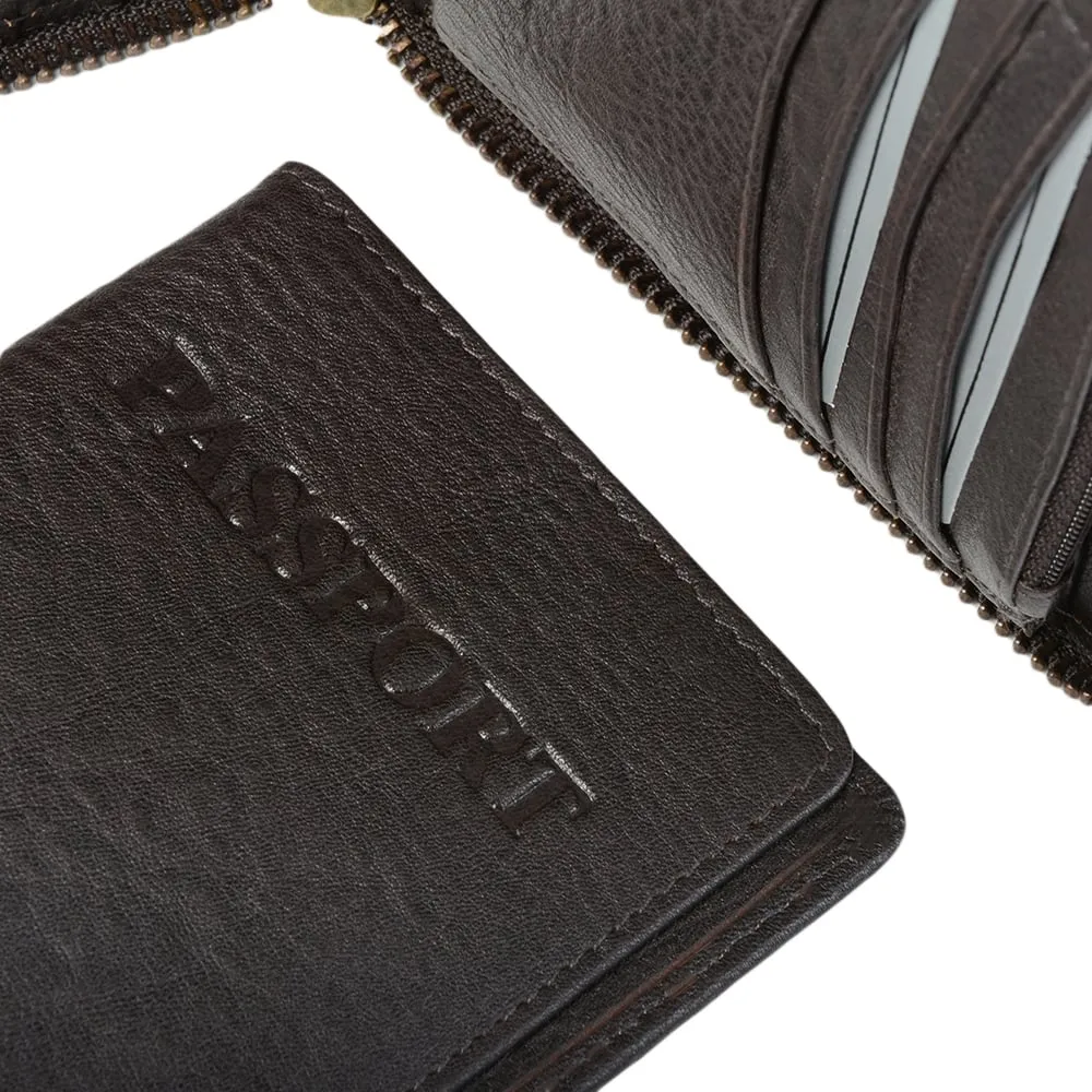 Luxury leather travel wallet set