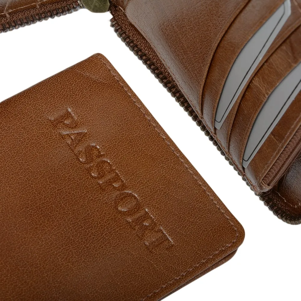 Luxury leather travel wallet set