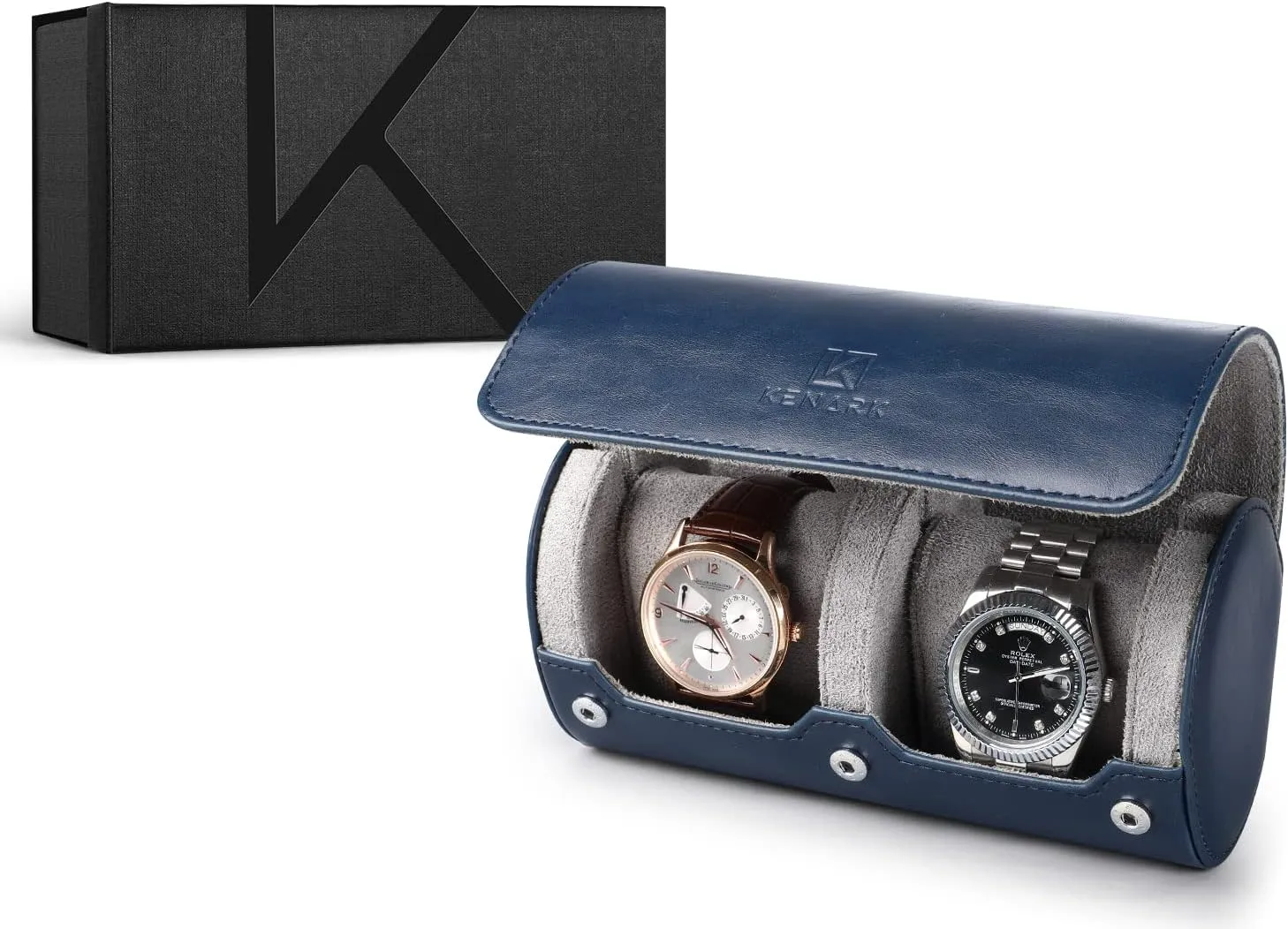 Luxury Watch Roll KW6M-DB - Premium Leather Travel Watch Case for 2 Watches - Anti-Scratch Protection - Exquisite Watch Roll Storage - Modern Watch Box - Perfect for Watch Enthusiasts