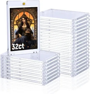 Lzerking 32ct 35pt Magnetic Card Holder - One Touch Card Storage for Trading Cards, Sports & Baseball Cards | Durable & Crystal Clear Protection