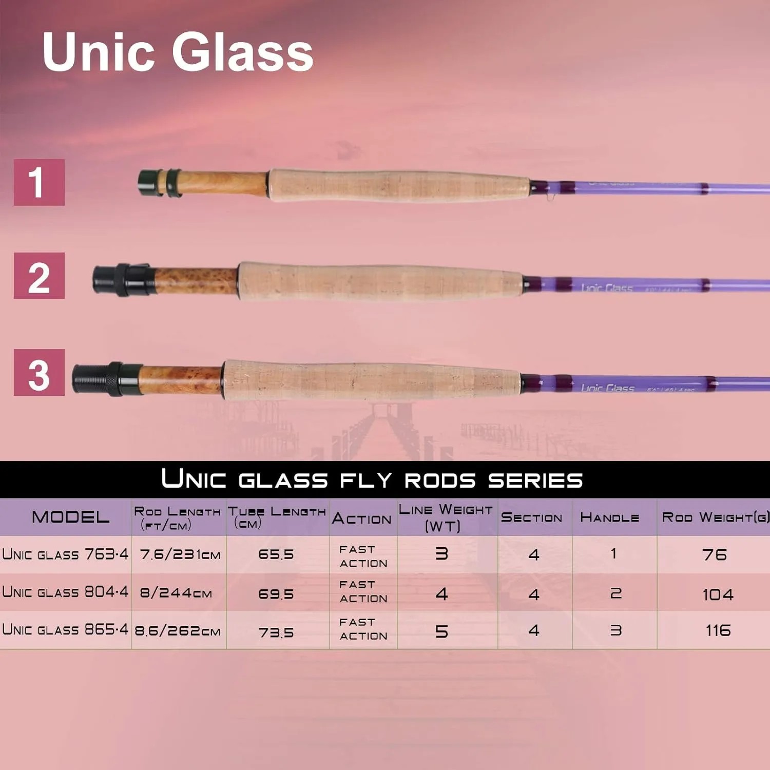 M MAXIMUMCATCH Maxcatch Fiberglass Fly Fishing Rod: 3wt/ 5wt/ 6wt/8wt in Blue,Orange, Purple or Transparent