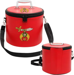 Machine Embroidered Shriner Fez Case – Deluxe Masonic Fez Cap Storage Box with Strap, Imitation Leather, OES Gifts, Display Box for Masonic & Eastern Star Fez Hats (Red)