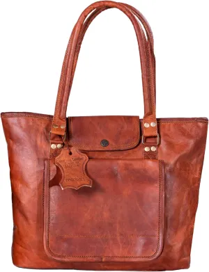 Madosh Genuine Leather Women Tote Bag Soft Handbags Vintage Shoulder Purses Fashion Top Handle Bag Large Capacity Leather Purse Shoulder Bag For Women Everyday Uses Purse