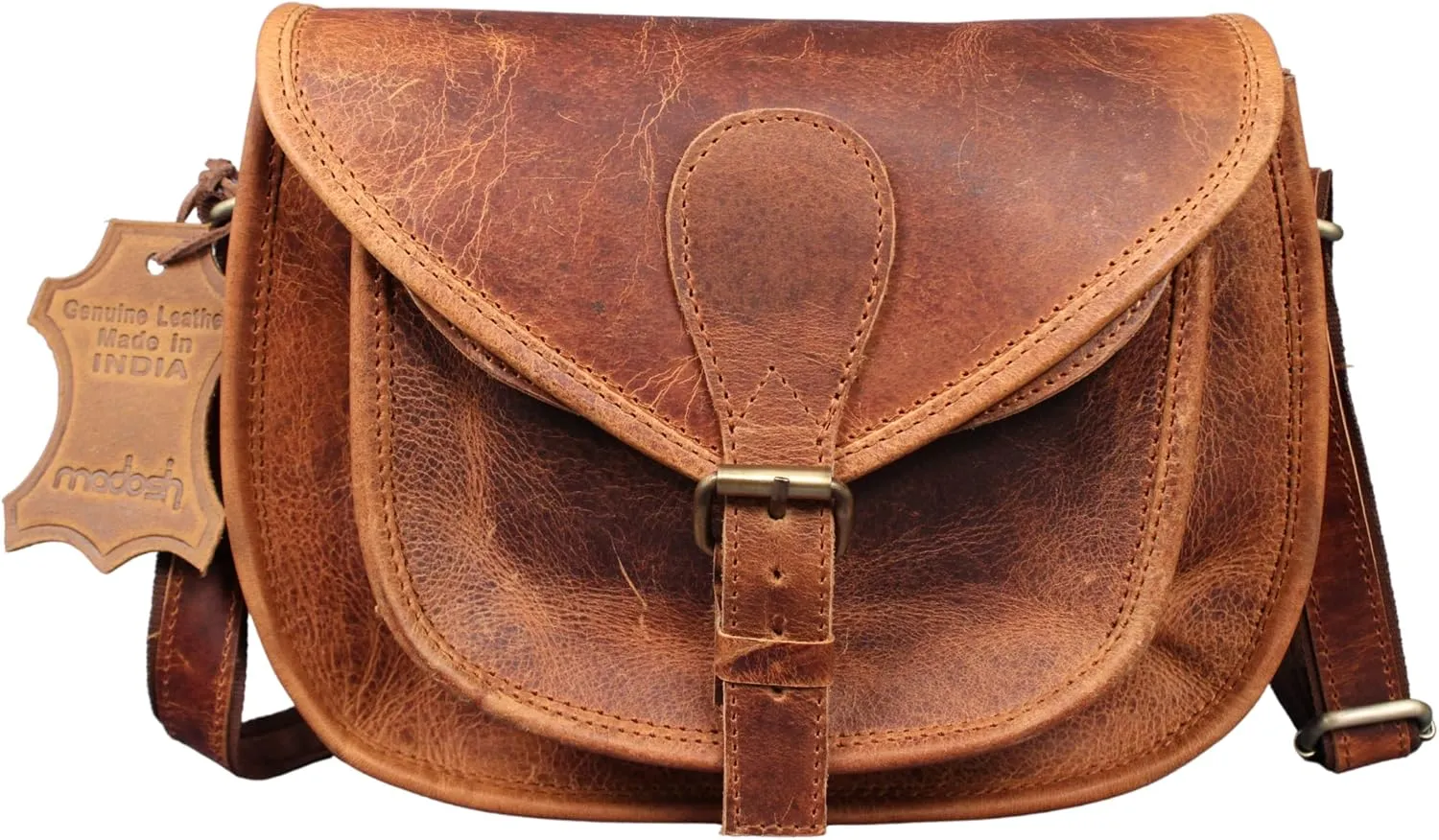 Madosh Women Crossbody bag in Genuine Leather Casual Purse with Adjustable Strap Brown Sling Purse for Girls Vintage Shoulder Bag - Leather Crossbody Shoulder Bag