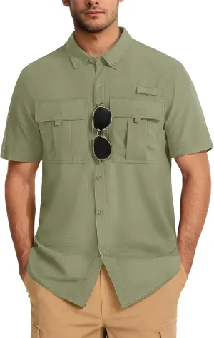 MAGCOMSEN Men's UPF 50  Fishing Shirts UV Sun Protection Cooling Quick Dry Short Sleeve Shirts for Hiking Safari Camping